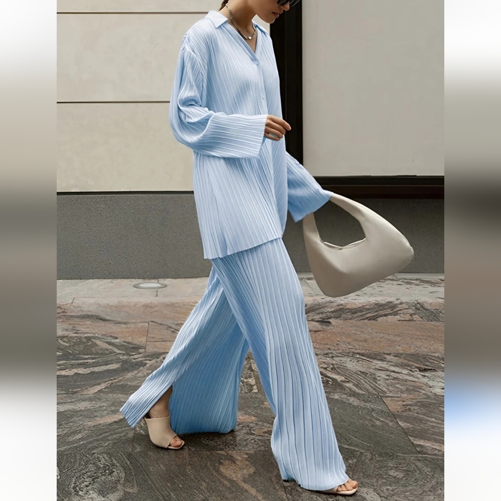 Commense Light Blue Pleated Top
